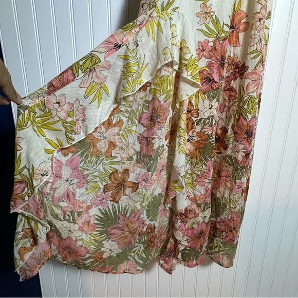 Billabong Floral High Low Dress Maxi Spaghetti Straps Boho Vacation Cotton Lined - Picture 5 of 14
